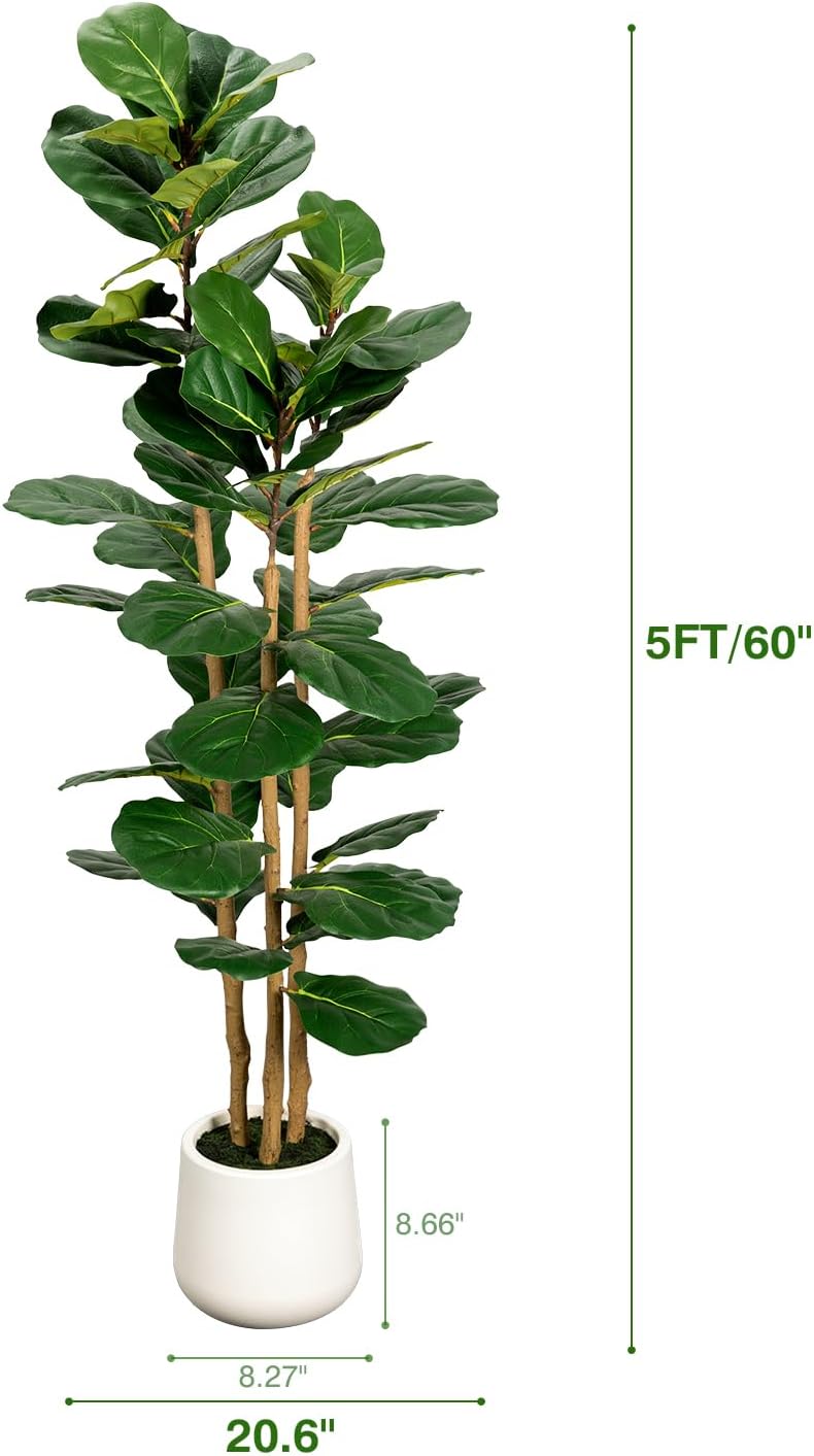 Artificial Fiddle Leaf Fig Tree in Modern White Planter