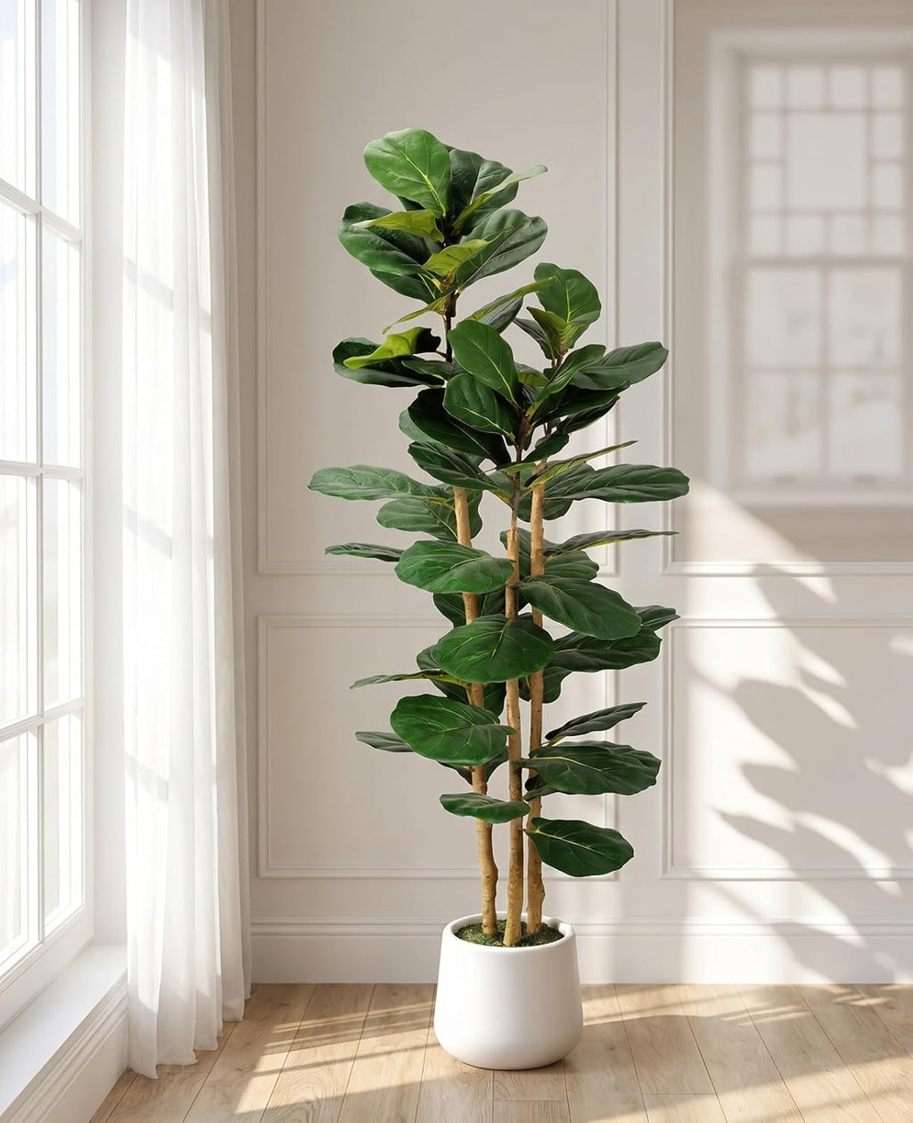 Artificial Fiddle Leaf Fig Tree in Modern White Planter