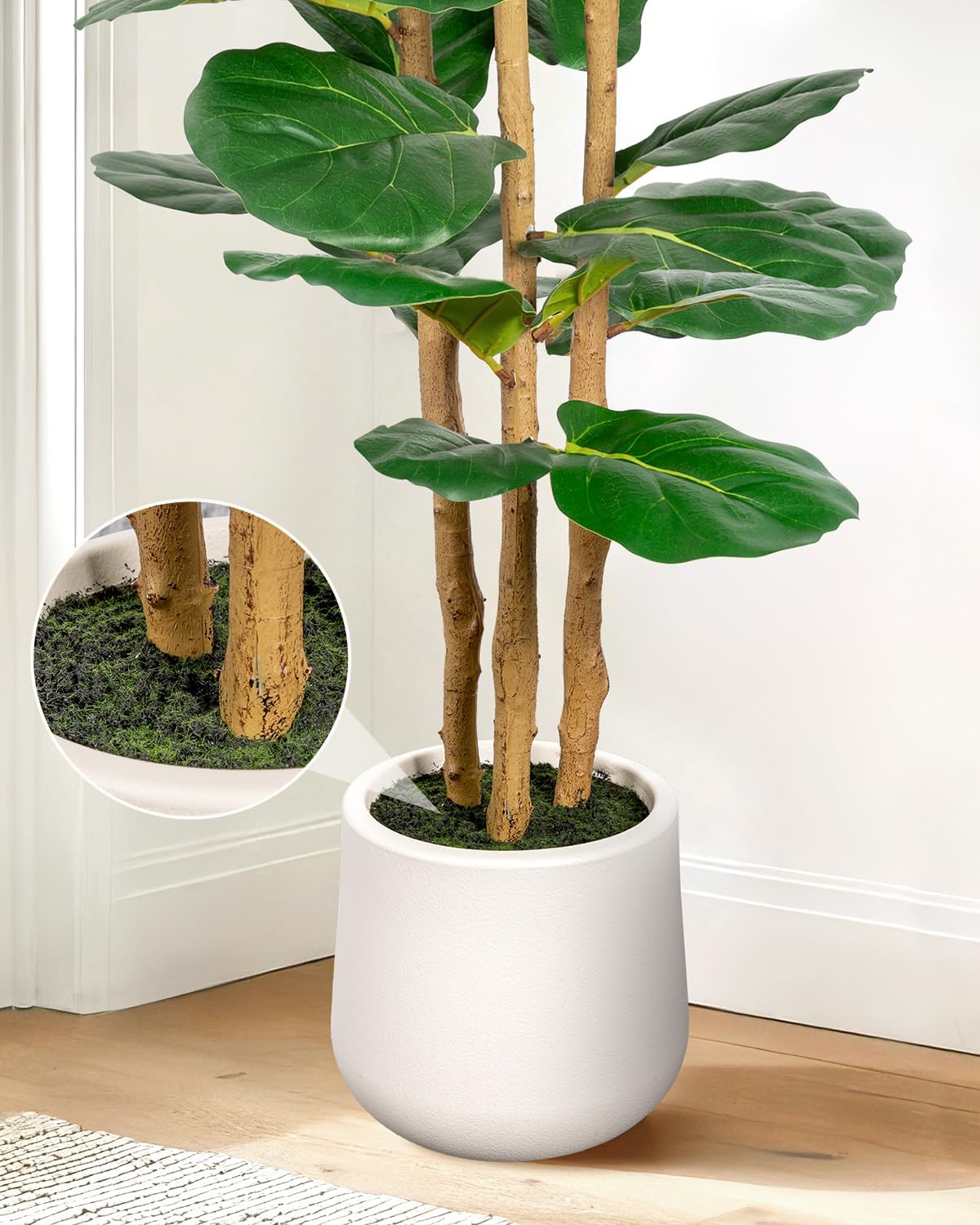 Artificial Fiddle Leaf Fig Tree in Modern White Planter