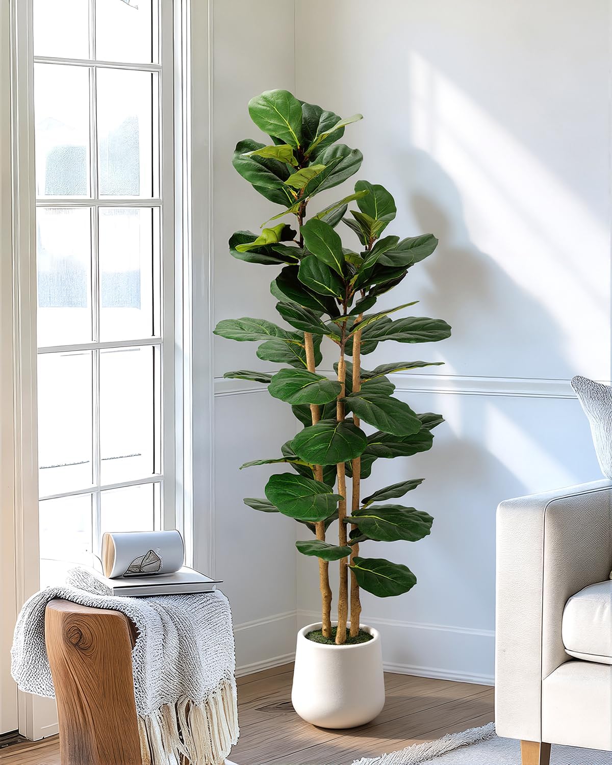 Artificial Fiddle Leaf Fig Tree in Modern White Planter