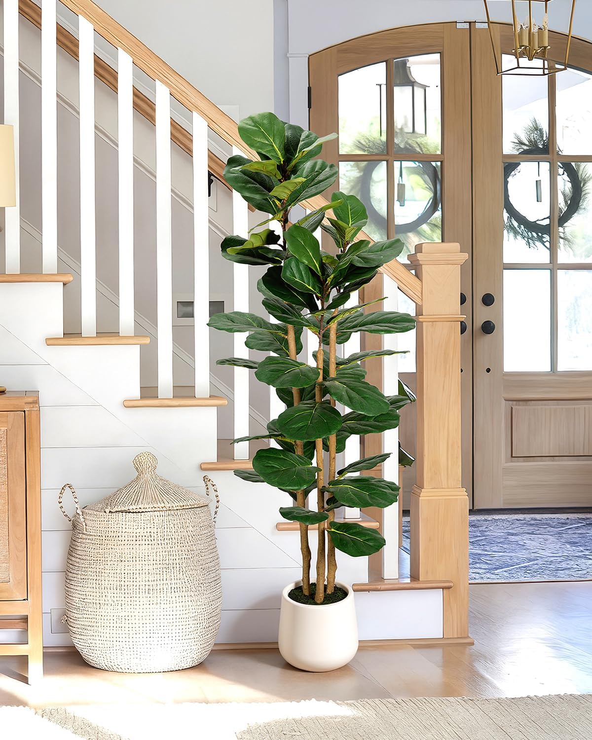 Artificial Fiddle Leaf Fig Tree in Modern White Planter